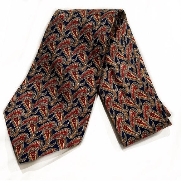 MCM Tie Paisley Blue Red Gold Silk